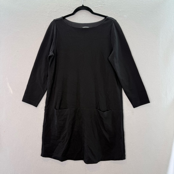 Eileen Fisher - women’s Milano Viscose knit Boat neck black jersey mini dress M - Picture 2 of 6